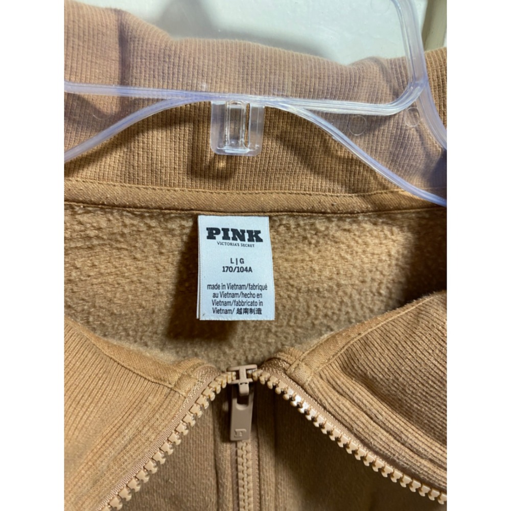 Victorias Secret PINK Quarter Zip Sweatshirt Tan Camel Fleece Pullover Large - Picture 3 of 5